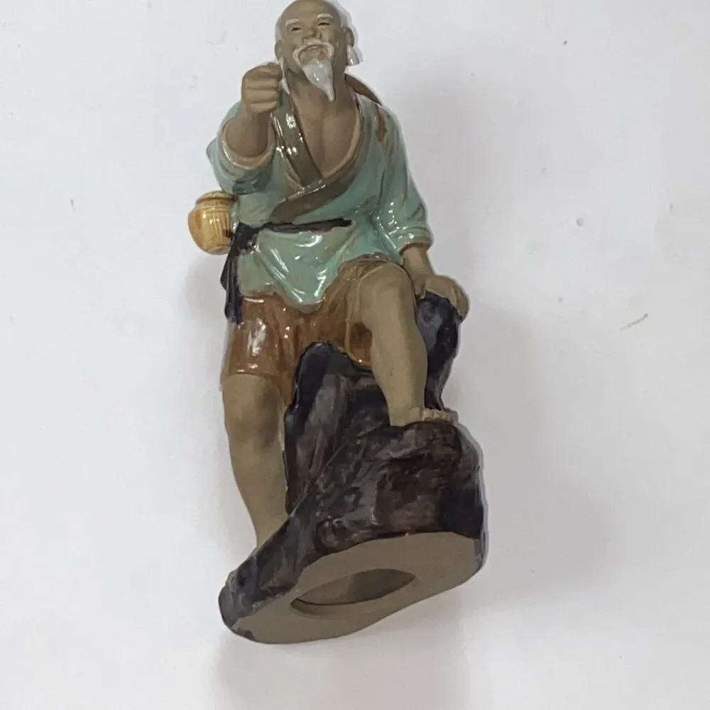 Vintage Mud Man Figurine Fisherman China Ornament